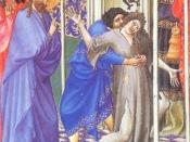 Jesus drives out a demon or unclean spirit, from the 15th-century Très Riches Heures
