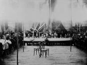 English: Chinese and British officials at a banquet in 1909 to celebrate the laying of the foundation stone for the Chinese Section at the Canton Terminus. From Hong Kong Public Records. ‪中文(简体)â¬: 1909年，清政府为广九铁路的广州终点站——大沙头火车站举行奠基礼，并设宴招待英国官员。
