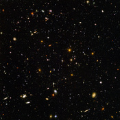 The Hubble Ultra Deep Field, is an image of a small region of space in the constellation Fornax, composited from Hubble Space Telescope data accumulated over a period from September 3, 2003 through January 16, 2004. The patch of sky in which the galaxies 
