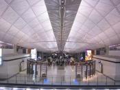 The futuristic interior roof of Hong Kong International Airport