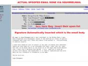 screen capture of squirrelmail with text overlays showing spam and spoofing