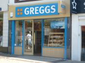 English: A modern Greggs the Bakery store front.