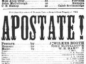 English: The playbill advertising as Pescara in The Apostate at , , on March 18, 1865 – Booth's final acting appearance and where he would assassinate Abraham Lincoln the following month.