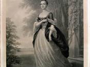 Mezzotint of Martha Washington made by John Folwell, drawn by W. Oliver Stone after the original by John Wollaston, painted in 1757