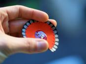 English: A flexible Lilypad Arduino, designed to be incorporated into wearable technology.