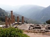 Temple of Apollo located on the slopes of Mount Parnassus near Delphi, Greece. The original location of the Delphic Oracle.