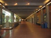 A hallway in the lower floor of the Academic Quadrangle