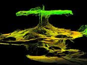 Composite Laser scan image of Chichen Itza's Cave of Balankanche, showing how the shape of its great limestone column is strongly evocative of the World Tree in Maya mythological belief systems.