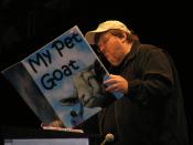 English: Michael Moore parodies George Bush 9/11 photo op