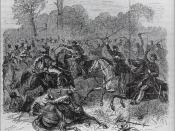 English: War of the Triple Alliance (1864-70). A Paraguayan cavalry unit (left) is attacked by that of the allies (right). After the first few years of the war, the Paraguayans had to eat their horses in order to survive. By the late years of the conflict