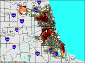 English: Thematic map of Chicago showing Hispanic or Latino (of any race) population. Note that Ogden Street separates Latinos from African Americans. Self-generated using the U.S. Census' American Factfinder at http://factfinder.census.gov/ Category:Maps