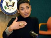Iraqi-American writer and activist Zainab Salbi, the founder of Women for Women International, delivering a briefing in New York on 