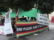 Demonstration against Robert Mugabe's regime next to the Zimbabwe embassy in London, on August 12, 2006