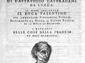English: Cover page of 1550 edition of Machiavelli's Il Principe and La Vita di Castruccio Castracani da Lucca. Taken from http://www.storiain.net/arret/num60/artic6.htm. Svenska: Furstens omslagsbild.