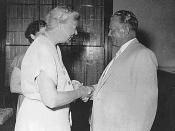 Josip Broz Tito greeting Eleanor Roosevelt during her visit to the Brijuni islands, Croatia, Yugoslavia (July 1953)