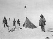 Scott and his men at the south pole. Left to right:Scott, Bowers, Wilson, and P. O. Evans.