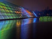 Deutsch: Gebäude des Wissenschaftsparks Rheinelbe in Gelsenkirchen mit Lichtkunst von Dan Flavin