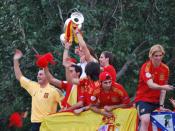 Fernando Torres, Iker Casillas, Raúl Albiol and other members of the Spain national football team celebrating Spain's Euro 08 championship