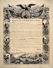 Photograph of a reproduction of the Emancipation Proclamation