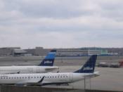 JetBlue aircraft parked at their gates.