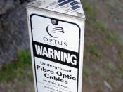 English: Optus Underground Fibre Optic Cable warning taken on Johnston Street in Wagga Wagga.