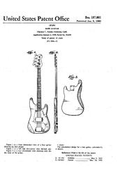 English: Design patent 187,001 for Fender bass guitar.