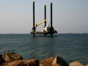Offshore petrol platform prepared moving to final destination on high sea, Luanda, Angola, Atlantic Ocean
