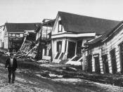 Earthquake damage to good quality, wood-frame houses in Valdivia, Chile, 1960.