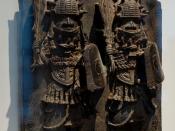 Warriors holding their ceremonial swords. Sculpture of the Benin Kingdom. Bronze, 16th-18th century, Nigeria.