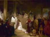 Whitaker (left, in white vestments) as portrayed in The Baptism of Pocahontas, 1840, by John Gadsby Chapman