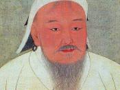 Taizu, better known as Genghis Khan. Portrait cropped out of a page from an album depicting several Yuan emperors (Yuandai di banshenxiang), now located in the National Palace Museum in Taipei (inv. nr. zhonghua 000324). Original size is 47 cm wide and 59