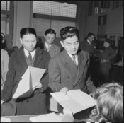 San Francisco, California. Residents of Japanese ancestry file forms containing personal data, two . . . - NARA - 536057