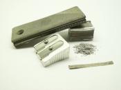 Products made of magnesium: firestarter and shavings, sharpener, magnesium ribbon