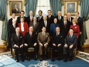 Kirkpatrick (left, in red) among the Reagan Cabinet, 1984