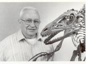 John Ostrom and Deinonychus skeleton cast. Photo courtesy Yale University.