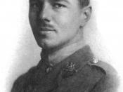 This is a plate from Wilfred Owen's 1920 Poems by Wilfred Owen, showing the author. The original scan is in sepia tones, but has been grayscaled here on the assumption that most the sepia tone is caused by image degradation, rather than a deliberate artis