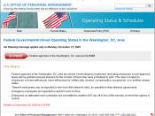 English: Screenshot of notice of US Federal Government closure in the Washington DC area due to North American blizzard of 2009.