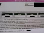 A sample turn-off notice issued by a utility company. The customer who it was issued to authorized its use provided that all of the customer's personal information and the amounts listed be blanked out.