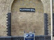 Platform 9-3/4 Entrance tribute to Harry Potter at King's Cross railway station, London, UK