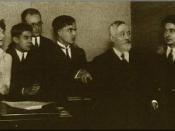 Paul Dukas's composition class at the Paris Conservatoire, 1929. Messiaen sits at the far right; Dukas stands at the centre