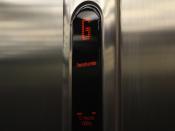 English: A KONE Ecodisc elevator in Glasgow after a fire alarm has been activated, causing the lift to enter Fireman's Mode.