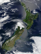 Satellite image of New Zealand in December 2002.