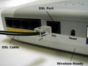 English: DSL cable into modem