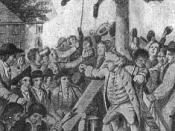 Mobbing the Tories by American Patriots in 1775-76; the Tory is about to be tarred and feathered