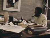 LERONE BENNETT, WELL KNOWN BLACK WRITER WHO IS SENIOR EDITOR AT EBONY MAGAZINE, IN HIS OFFICE AT JOHNSON PUBLISHING COMPANY IN CHICAGO. THE FIRM ALSO PUBLISHES JET, BLACK WORLD, BLACK STARS AND EBONY JR. AS THE TOP BLACK OWNED BUSINESS IN CHICAGO, THE FIR