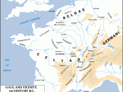 A map of Gaul in the 1st century BC, showing the relative position of the Helvetii and the Sequani