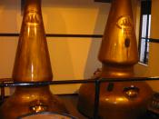 Copper pot stills at Auchentoshan Distillery in Scotland