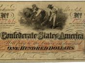 A One Hundred Dollar Confederate States of America banknote dated December 22, 1862. Issued during the American Civil War (1861–1865).