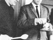 On-set during filming of The IPCRESS File, Len Deighton teaches Michael Caine how to break an egg.