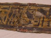 Cartonnage fragment from a coffin (New Kingdom) on display at the Rosicrucian Egyptian Museum in San Jose, California. RC 149